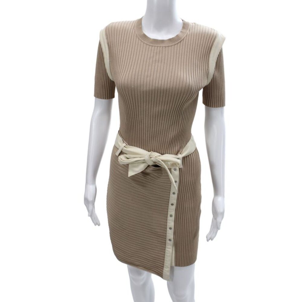 Jonathan Simkhai Womens Beige Sweater Dress Short Sleeve Crew Neck Size S
